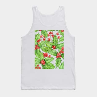 Holly berry watercolor Christmas pattern Tank Top